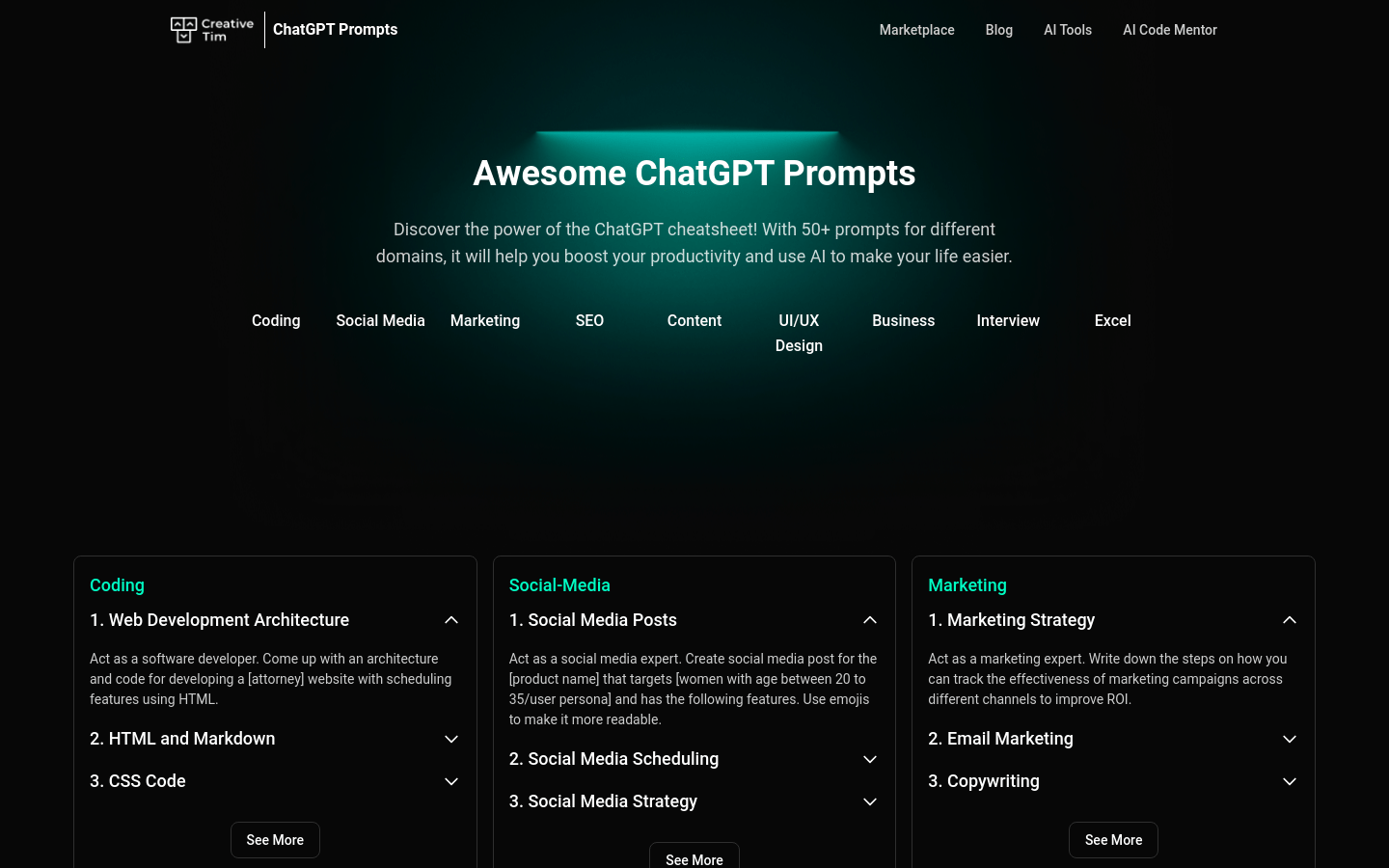 Creative Tim ChatGPT Prompts